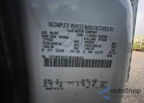 2003 Ford F350 Super Duty z USA, uszkodzony, nr VIN 1FDWF36S13EA38634